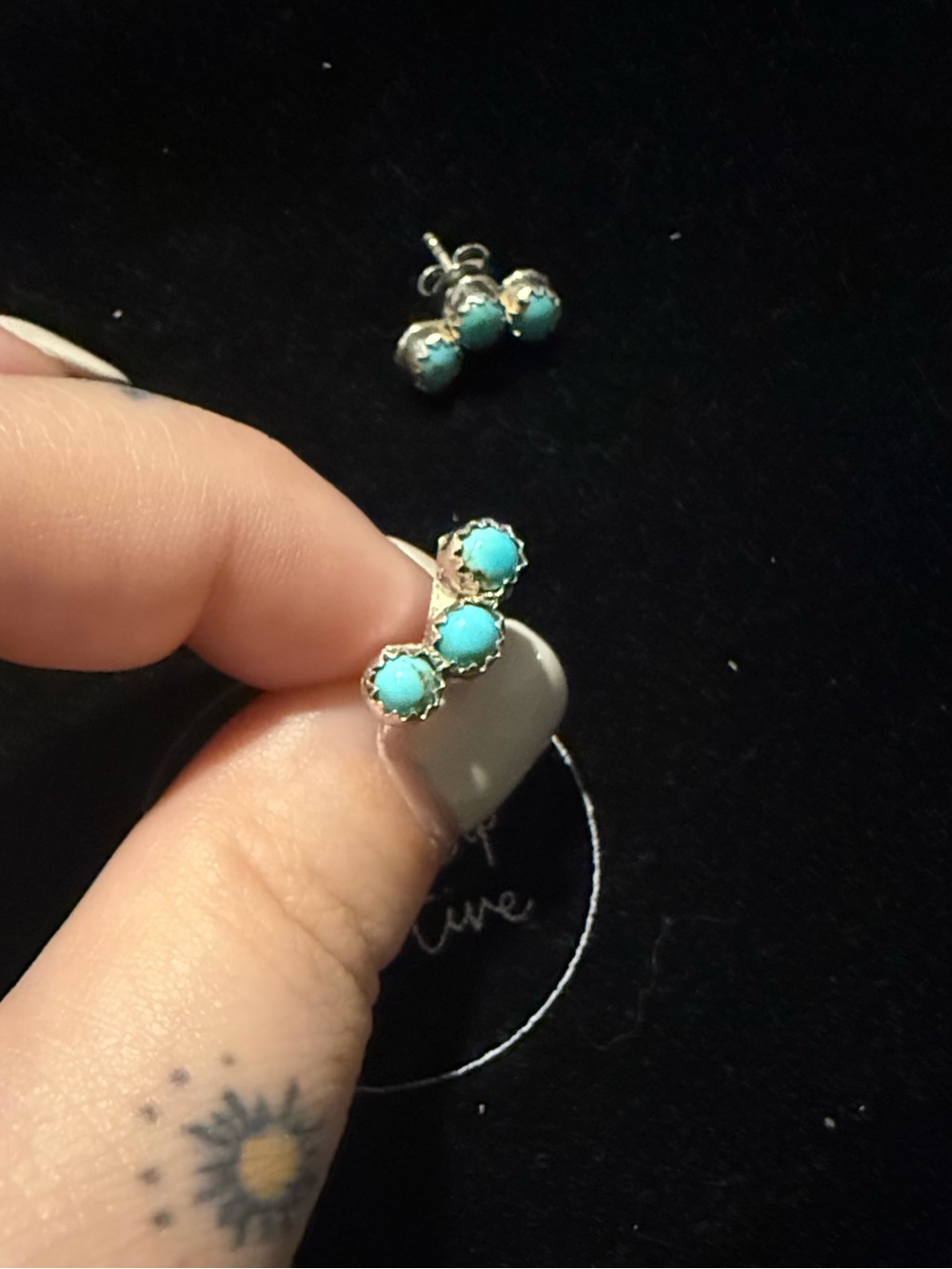Three stone studs native made turquoise